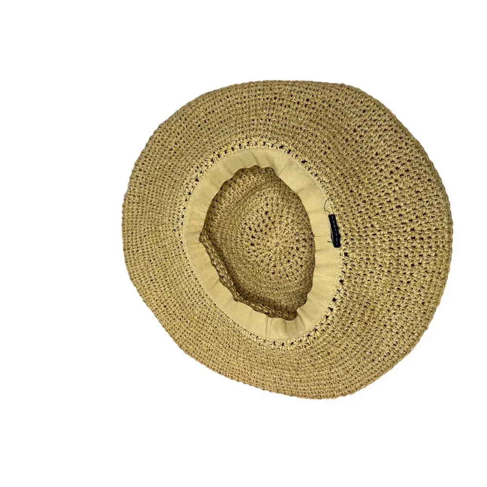 Vintage Beach Hat Womens Raffia Straw Pink Beaded Floppy Resort Vacation Y2k - Picture 3 of 3